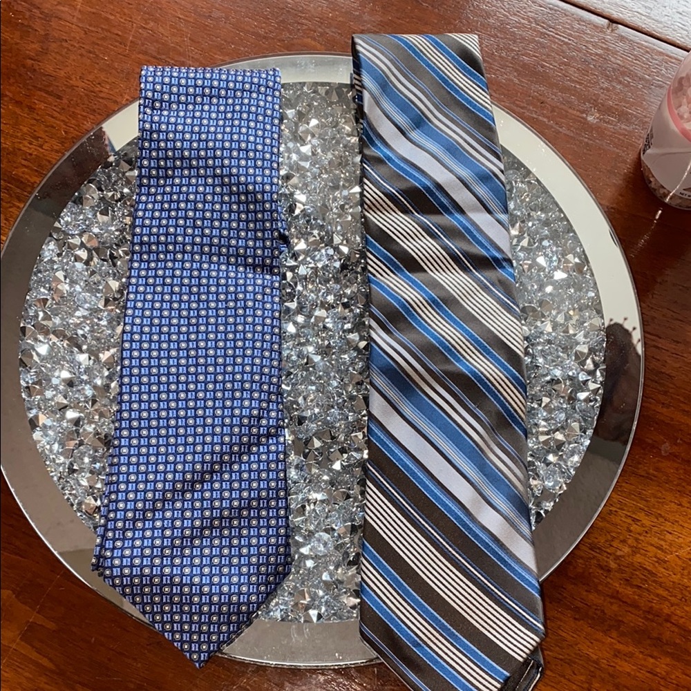 Blue and Black Silk Ties with Geometric and Striped Patterns
